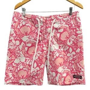 Vineyard Vines Women's Pink White Crab Floral Board Shorts Swim Trunks Size 10